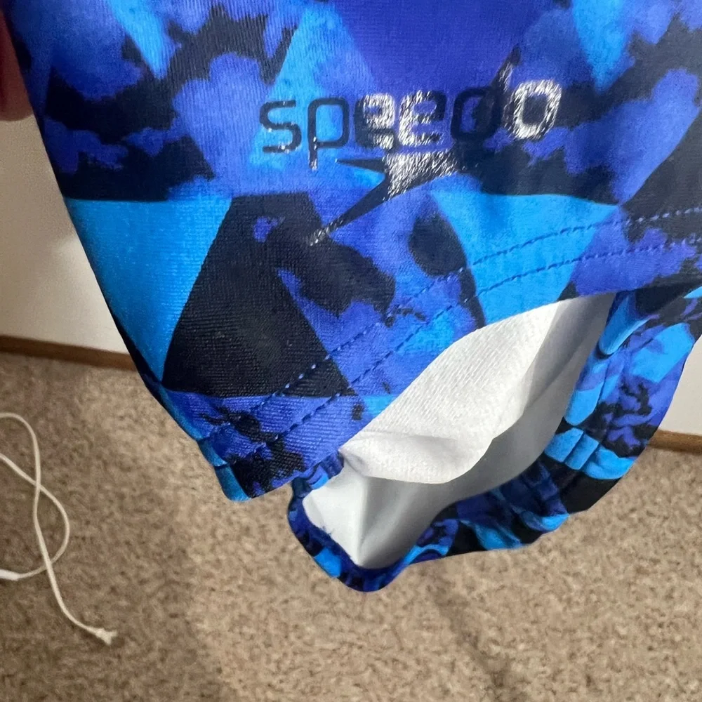 Speedo Blue Geometric One-Piece Swimsuit - Size 10 - Picture 3 of 5